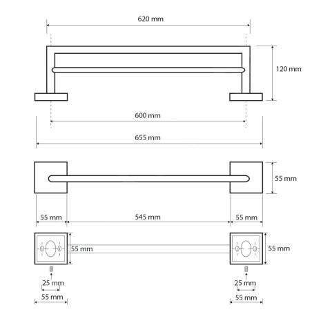 Sapho X-SQUARE - Porte-serviettes double, longeur 650 mm, chrome XQ404