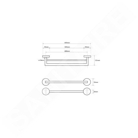 Sapho X-Round - Porte-serviettes double, longeur 655 mm, chrome XR401