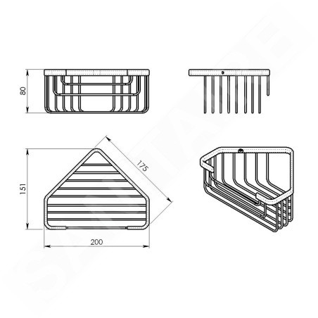 Sapho Gedy Smart - Étagère en fil de fer, 200x80x151 mm, noir mat 2483-14