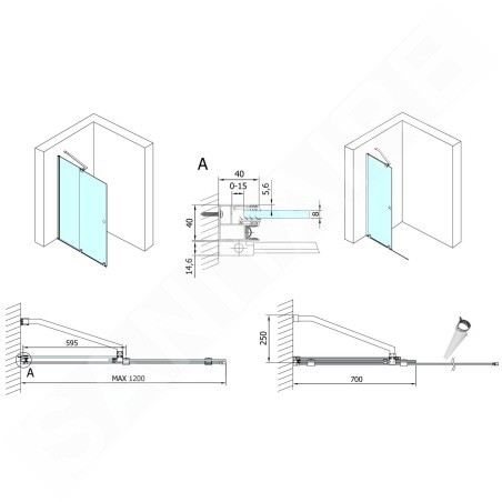 Polysan Modular Shower - Paroi de douche coulissante 1200 mm, avec coulisses, verre clair MS5-120