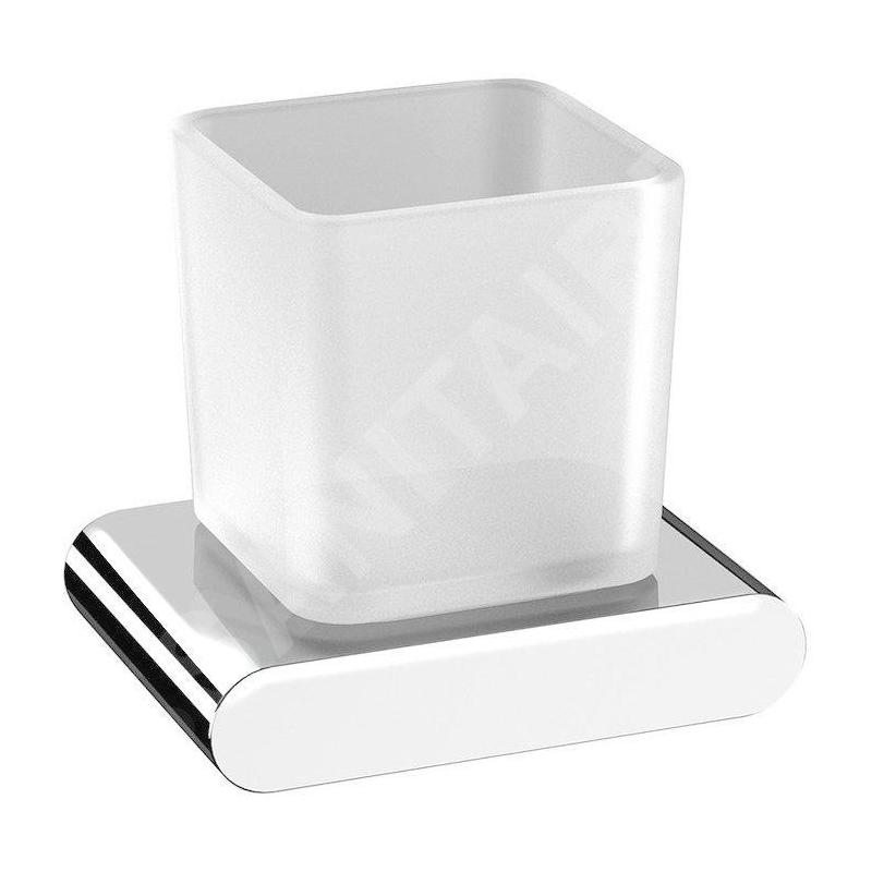Sapho Flori - Gobelet pour brosse à dents et dentifrice avec support, verre dépoli/chrome RF004