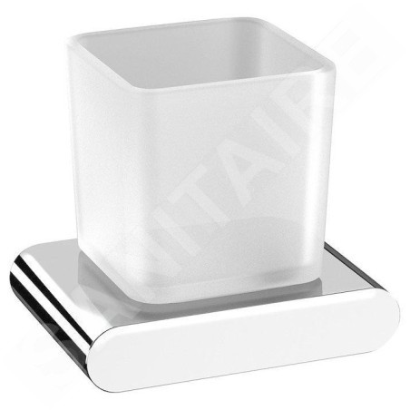 Sapho Flori - Gobelet pour brosse à dents et dentifrice avec support, verre dépoli/chrome RF004
