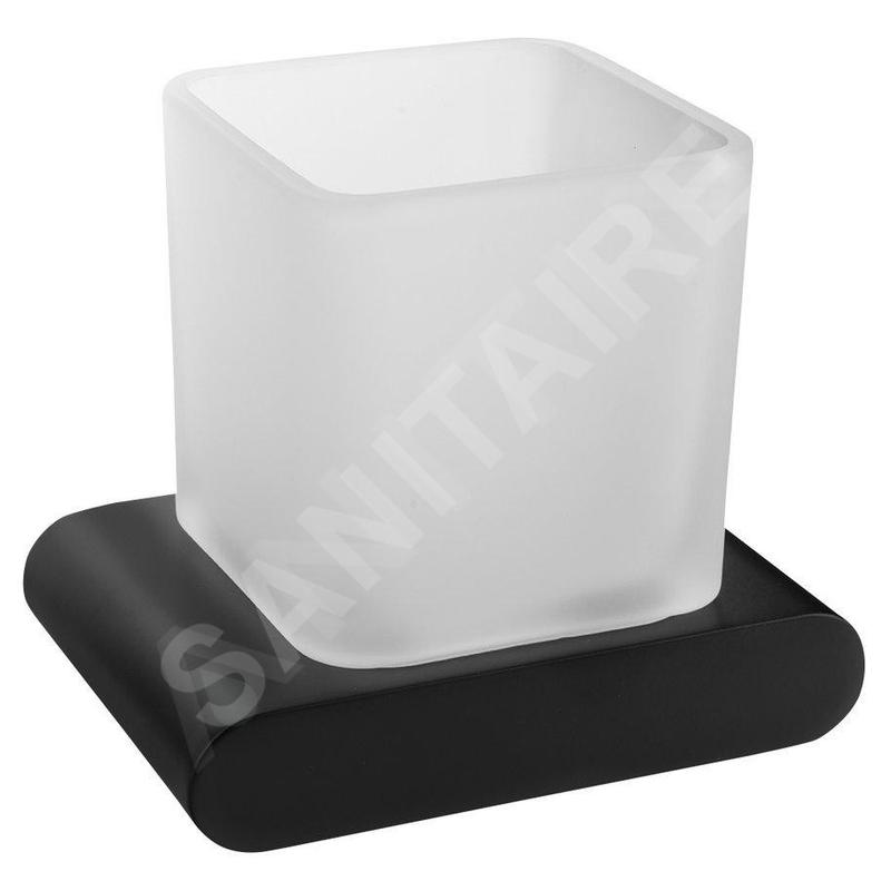 Sapho Flori - Gobelet pour brosse à dents et dentifrice avec support, verre dépoli/noir mat RF004/15