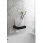 Sapho Flori - Gobelet pour brosse à dents et dentifrice avec support, verre dépoli/noir mat RF004/15