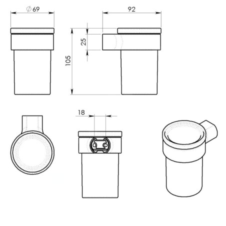 Sapho Gedy Pirenei - Verre pour brosse à dents et dentifrice, à poser, verre dépoli/chrome PI1013