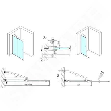 Polysan Modular Shower - Paroi de douche coulissante 1600 mm, avec coulisses, verre clair MS5-160