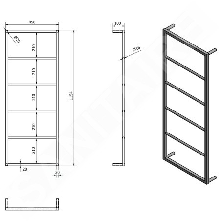 Sapho Ska - Porte-serviettes 450x1150 mm, noir mat SKA501
