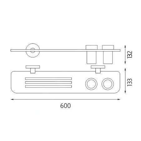 Nimco Unix - Tablette IXI à trous fraisés 600 mm avec verres, chromée UN X360-58DW-26
