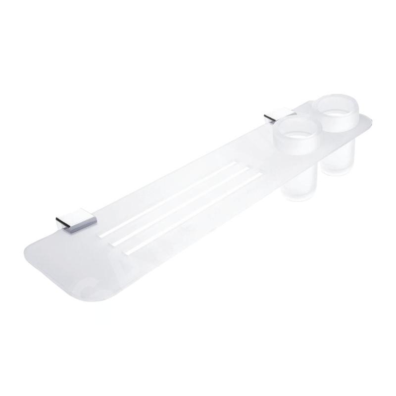 Nimco Kibo - Tablette avec trous fraisés et verres, longueur 600 mm, plexiglas mat/chrome Ki X360-58DW-26