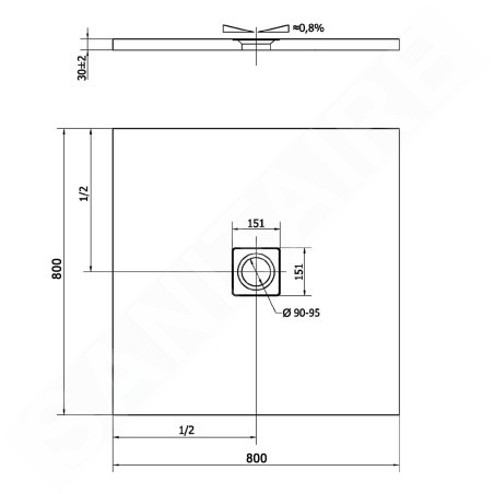 Polysan Flexia - Receveur de douche, 800x800 mm, possibilité de modifier les dimensions, blanc 72941