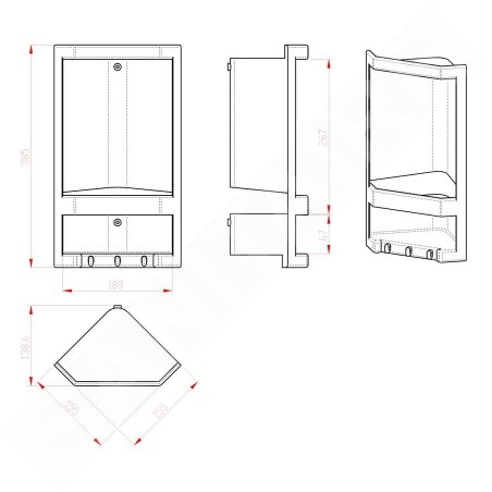 Aqualine White Line - Tablette d'angle JUNIOR, 189x385x139 mm, blanc 8079