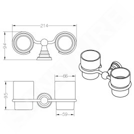 Sapho Diamond - Support pour 2 verres, chrome/verre laiteux 1317-05