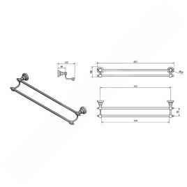 Sapho Diamond - Porte-serviettes double, longueur 605 mm, bronze 1318-11