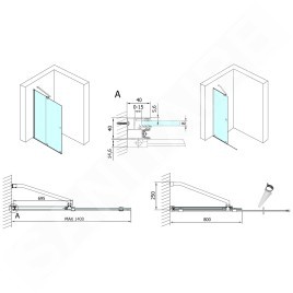 Polysan Modular Shower - Paroi de douche coulissante 1400 mm, avec coulisses, aluminium/verre clair MS5-140