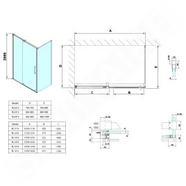 Polysan Rolls Line - Cabine de douche, 1100 x 800 mm, version droite/gauche, aluminium poli/verre clair RL1115RL3215