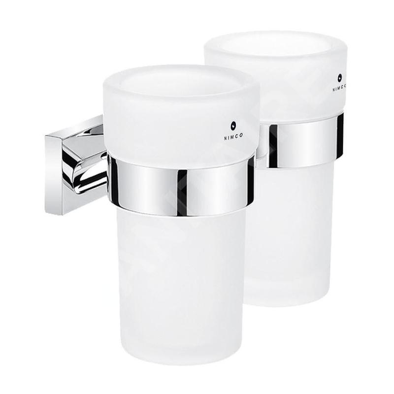 Nimco Keira - Verres à brosse à dents et à dentifrice avec support, verre dépoli/chrome KE 22058DW-26