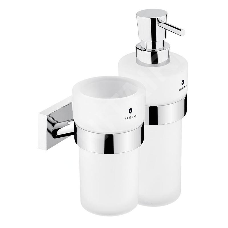 Nimco Keira - Distributeur de savon et gobelet avec support, verre dépoli/chrome KE 2205831W-T-26