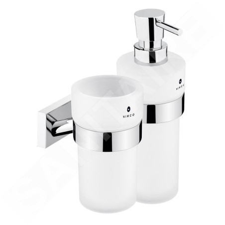Nimco Keira - Distributeur de savon et gobelet avec support, verre dépoli/chrome KE 2205831W-T-26