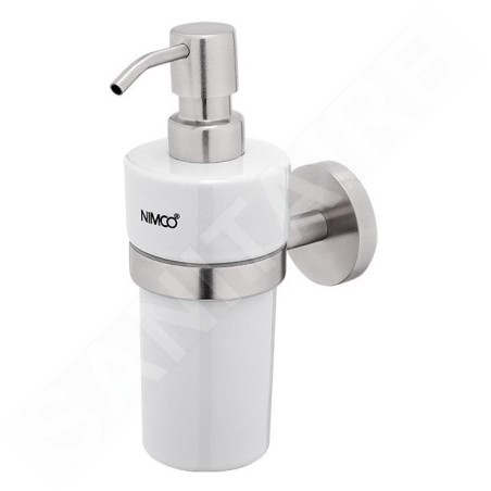 Nimco Unix - Distributeur de savon en céramique avec support, blanc/acier inoxydable tranché UNM 13031KNL-10