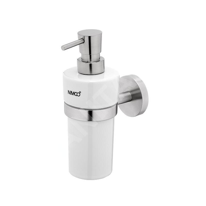 Nimco Unix - Distributeur de savon en céramique avec support, blanc/acier inoxydable tranché UNM 13031KN-T-10