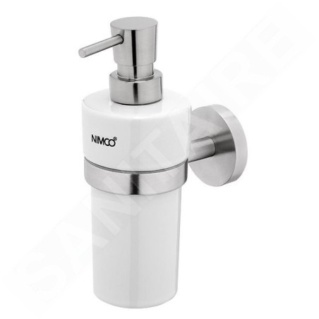 Nimco Unix - Distributeur de savon en céramique avec support, blanc/acier inoxydable tranché UNM 13031KN-T-10