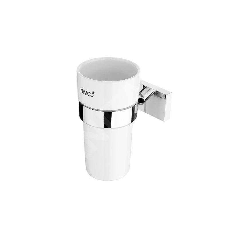 Nimco Keira - Pot à brosse à dents et à dentifrice avec support, céramique blanche/chrome KE 22058KN-26