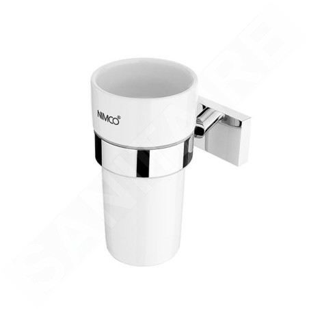 Nimco Keira - Pot à brosse à dents et à dentifrice avec support, céramique blanche/chrome KE 22058KN-26