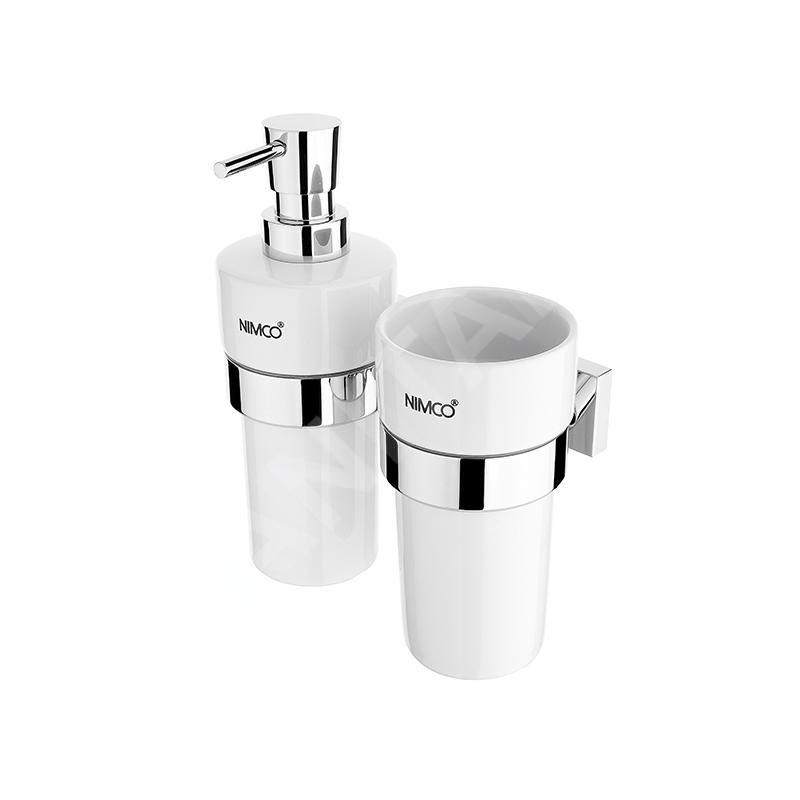 Nimco Keira - Distributeur de savon et gobelet avec support, céramique blanche/chrome KE 2205831KN-T-26