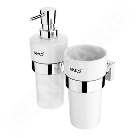Nimco Keira - Distributeur de savon et gobelet avec support, céramique blanche/chrome KE 2205831KN-T-26