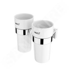 Nimco Keira - Coupelles pour brosse à dents et dentifrice avec support, céramique blanche/chrome KE 22058DKN-26