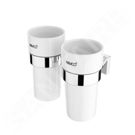 Nimco Keira - Coupelles pour brosse à dents et dentifrice avec support, céramique blanche/chrome KE 22058DKN-26
