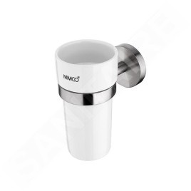 Nimco Unix - Pot à brosse à dents et dentifrice avec support, céramique blanche/acier inoxydable découpé UNM 13058KN-10