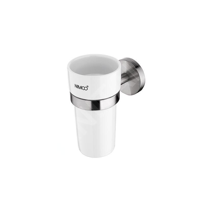 Nimco Unix - Pot à brosse à dents et dentifrice avec support, céramique blanche/acier inoxydable découpé UNM 13058KN-10