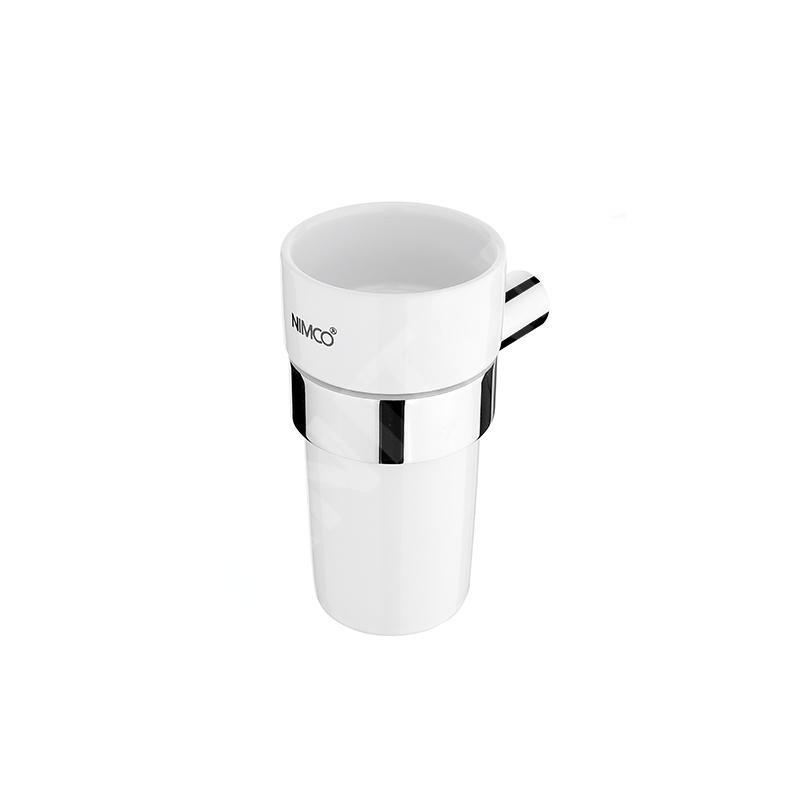 Nimco Bormo - Gobelet pour brosses à dents et dentifrice, avec support, céramique blanche/chrome BR 11058KN-26