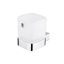 Nimco Kibo - Pot à brosse à dents et à dentifrice avec support, verre dépoli/chrome Ki 14058C-26