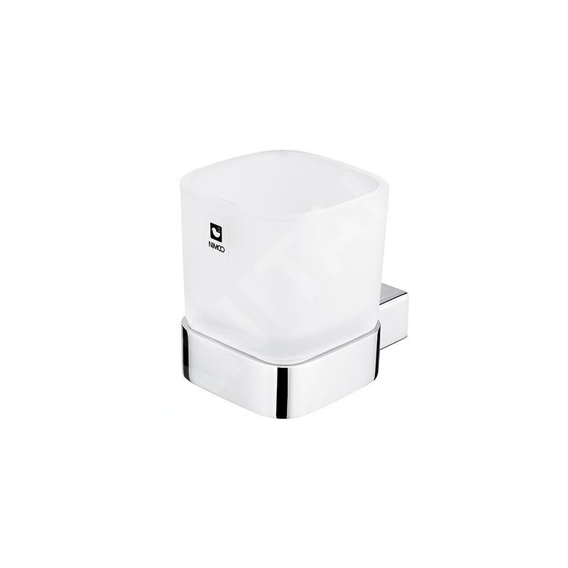 Nimco Kibo - Pot à brosse à dents et à dentifrice avec support, verre dépoli/chrome Ki 14058C-26