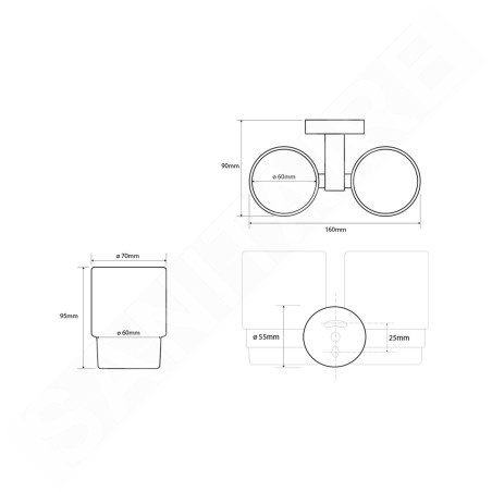 Sapho X-Round - Porte-verre double, verre/chrome XR902