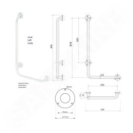 Sapho Équipement de salle de bain - Barre d’appui 810x550 mm, gauche, inox XH522