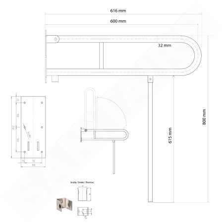 Sapho Équipement de salle de bain - Barre d’appui pliante, inox XH521