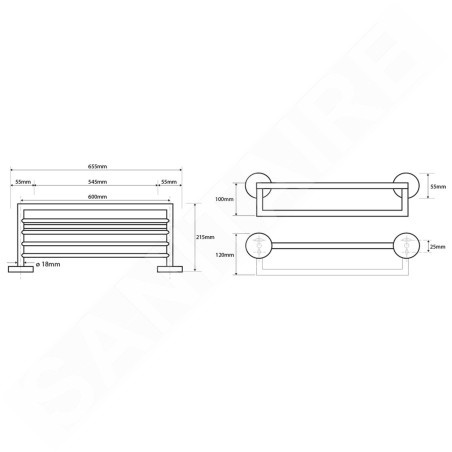 Sapho X-Round - Tablette murale pour serviettes, longeur 650 mm, chrome XR419