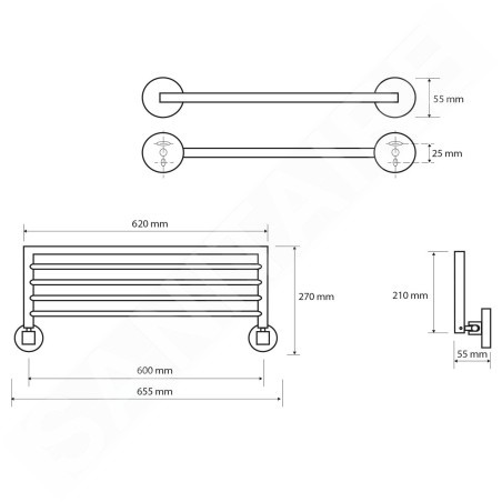 Sapho X-Round - Tablette murale pour serviettes 655 mm, chrome XR420