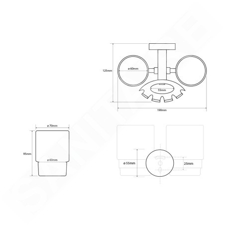 Sapho X-Round - Porte-verre double, verre/chrome XR900