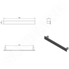 Sapho Patron - Porte-serviettes, longueur 600 mm, noir mat PX064