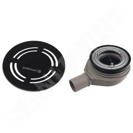 Polysan Flexia - Siphon de receveur Geberit, diamètre 90 mm, DN40, cache bonde rond noir 17781
