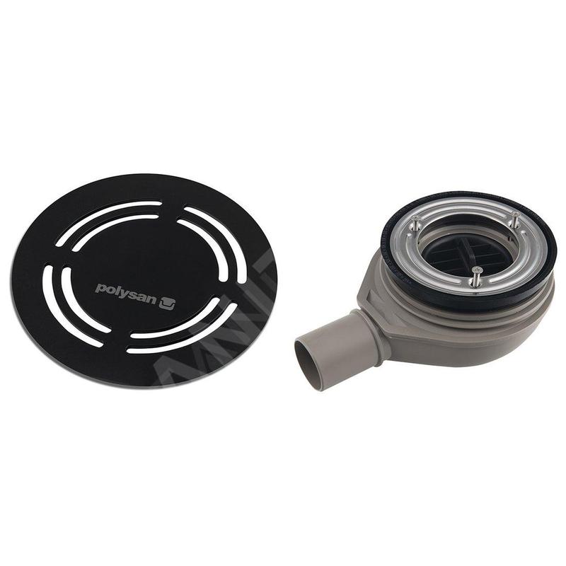 Polysan Flexia - Siphon de receveur Geberit, diamètre 90 mm, DN40, cache bonde rond noir 17781