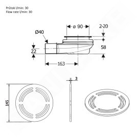 Polysan Flexia - Siphon de receveur Geberit, diamètre 90 mm, DN40, cache bonde rond noir 17781