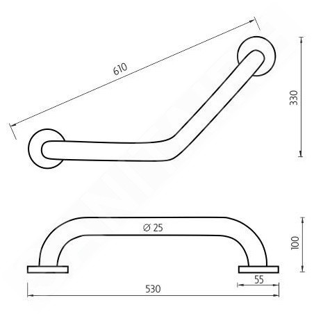 Nimco Poignées - Main courante, cassée, 610x330 mm, acier inoxydable BM 7035L-V-18
