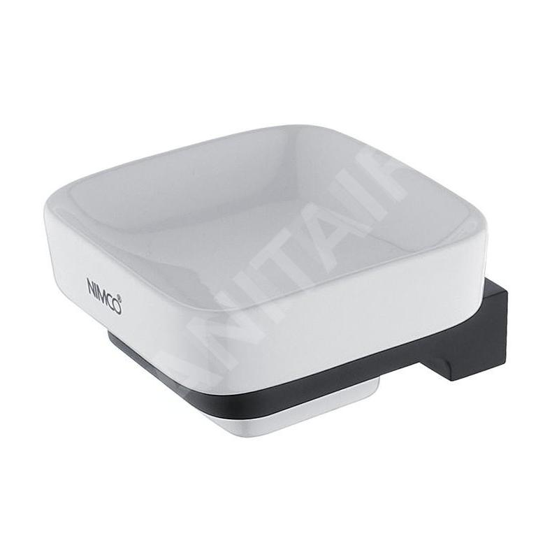 Nimco Maya - Porte-savon avec support, céramique blanche/noir mat MAC 29059K-90