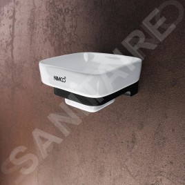 Nimco Maya - Porte-savon avec support, céramique blanche/noir mat MAC 29059K-90