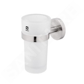 Nimco Unix - Pot à brosse à dents et à dentifrice avec support, verre dépoli/acier inoxydable découpé UNM 13058W-10